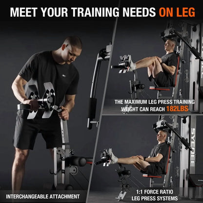Home Gym Station, Workout Station with 150LBS Weight Stack, Home Gym Equipment for All Body Training.